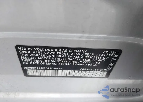 2013 Volkswagen Cc 2.0T Lux из США, поврежденный, VIN WVWRP7AN5DE525845